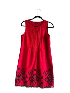 Talbots Bright Red Sleeveless Embroidered Midi Dress